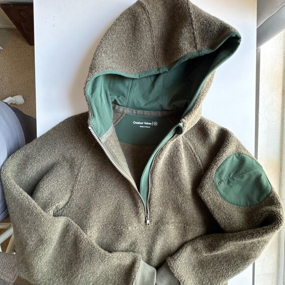 Outdoor Voices MegaFleece 1/2 Wool Blend Half Zip Women's XS Green Hoodie Jacket - Picture 3 of 10